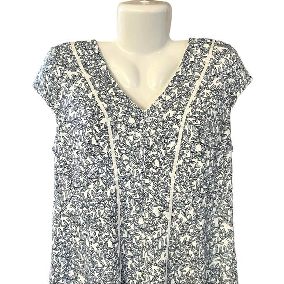 Ann Taylor Petite Blue/White Floral Vines Structured w/ Boning Dress | Size 14P - Picture 5 of 11